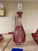 Ruby stained crystal decanter w/ stopper
