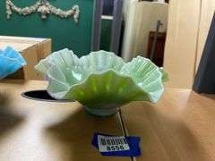 Westmoreland green slag glass bowl and crimped rim