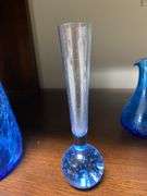 Blue crackle glass bottle vase and ever, and bubble base bud vase