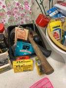 Misc lot - canning jars, mouse trap, ant killing system, fly catchers, hand tools & more