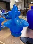 Westmoreland blue satin glass basket w/ applied handle