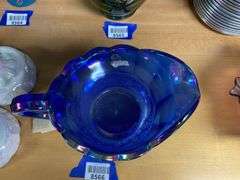 Fenton blue carnival glass creamer w/ hang tag