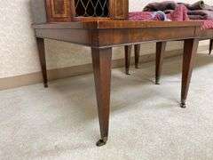 Mahogany step back end stand w/ inset tooled leather top panels 21x29x27.5, by the piece, take 2