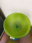 Westmoreland green satin glass covered compote