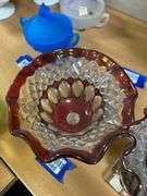 Westmoreland ruby stained glass pedestal dish and vase