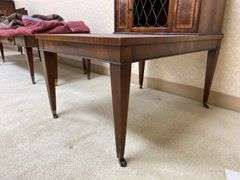 Mahogany step back end stand w/ inset tooled leather top panels 21x29x27.5, by the piece, take 2