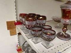 Westmoreland ruby stained glass six goblets and three wines