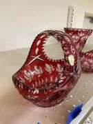 Ruby stained crystal glass basket