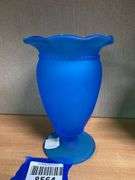 Westmoreland blue satin glass vase w/ handpainted decor
