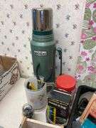 Misc lot - canning jars, mouse trap, ant killing system, fly catchers, hand tools & more