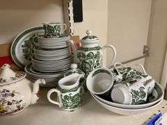 Ridgway Ironstone Jacobean pattern green dinnerware