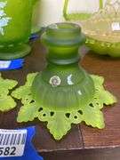 Pair Westmoreland green satin glass candleholders