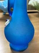 Westmoreland blue satin glass vase w/ handpainted decor