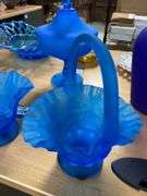 Westmoreland blue satin glass basket w/ applied handle