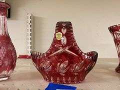 Ruby stained crystal glass basket