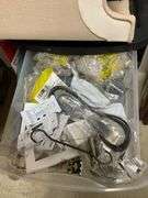 Three window cornices, and plastic drawer unit w/ contents