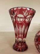Ruby stained crystal glass vase and oval bowl