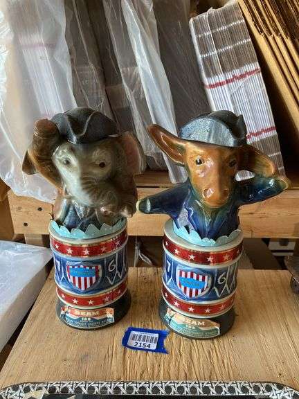 1976 Jim Beam figural Republican elephant & Democratic Donkey decanters