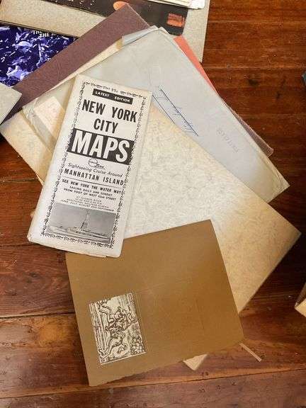 Scrapbook, magazines, paper collectibles, Lions Club cap, bracket wall shelf