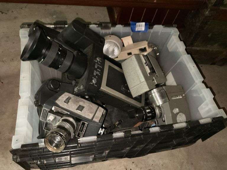 Vintage 8mm movie cameras, and RCA Newvicon video camera, misc cameras