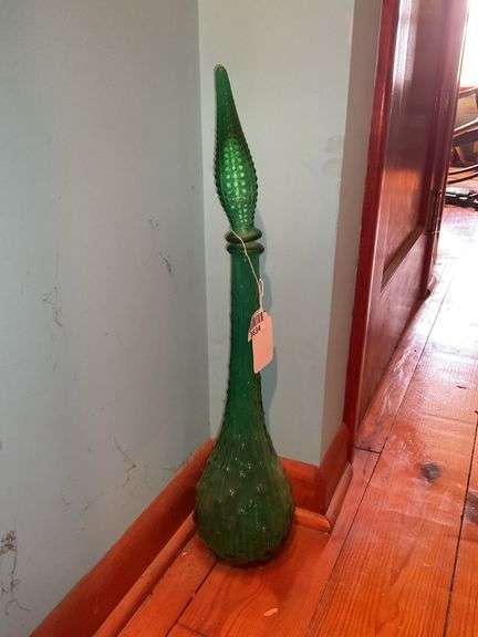MCM green glass genie bottle w/ matching stopper