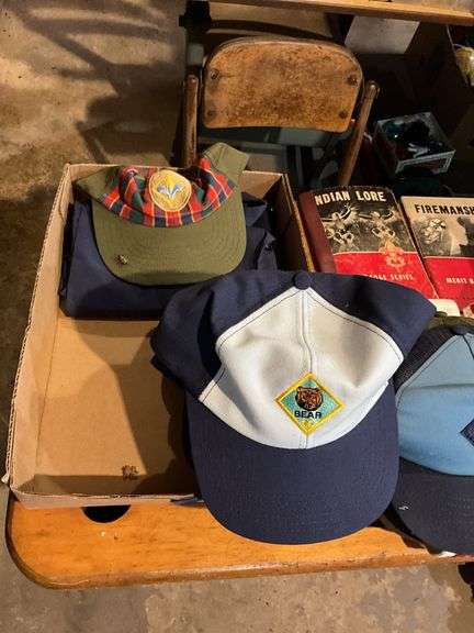Boy Scout merit badges books, sashes, Scouting caps, neckerchief slide