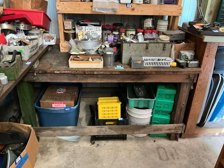 Workbench and top contents - contents of top shelves not included 63x32x32