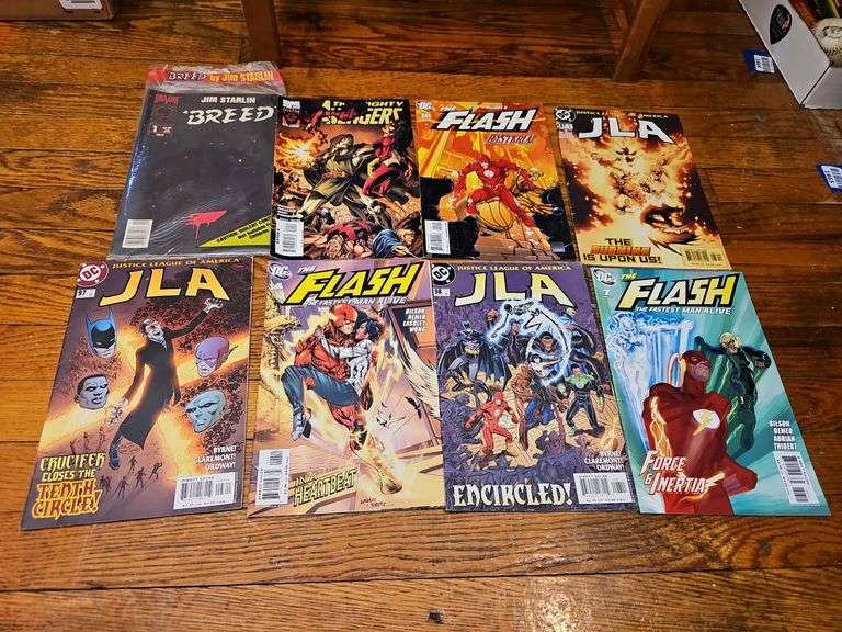 Comic books including: JLA, Flash, Captain America