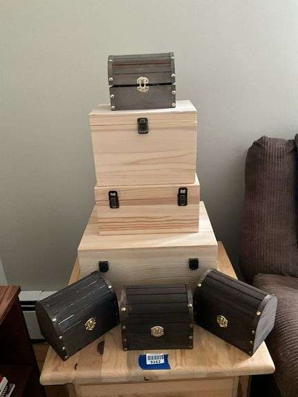 Jewelry chests and unfinished wooden boxes