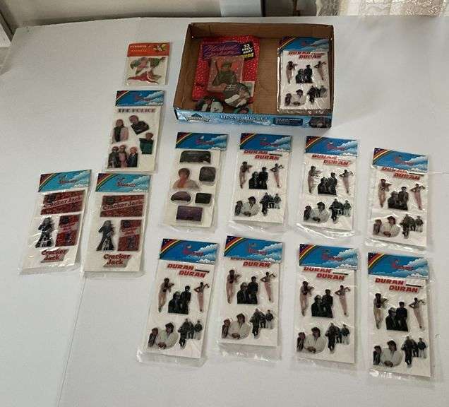 Michael Jackson stickers and pinback buttons, Duran Duran stickers packages