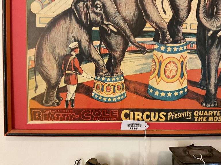 Clyde Beaty-Cole Bros Circus poster, framed 43 in x 29 in