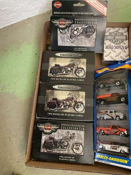 Harley Davidson collectible playing cards, motorcycle models, HotWheels