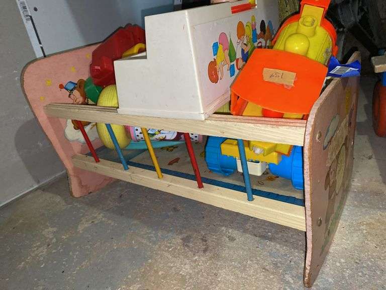 Vintage doll cradle and toys lot