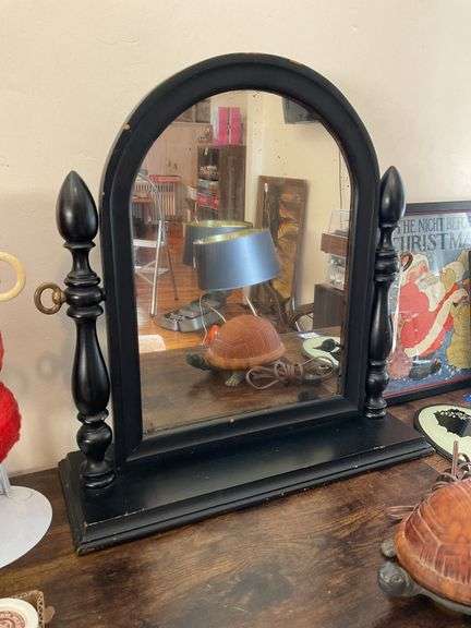 Schulze & Van Stee MFG. Co. Arched swivel dresser mirror on turned supports