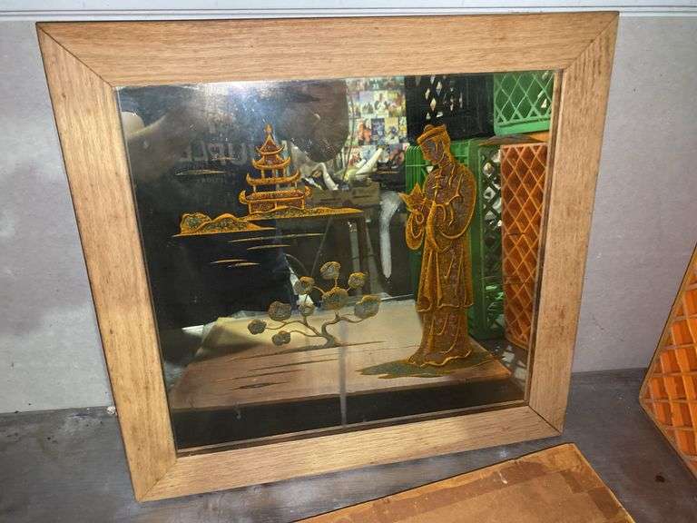 Asian theme decorated mirror and embroidery