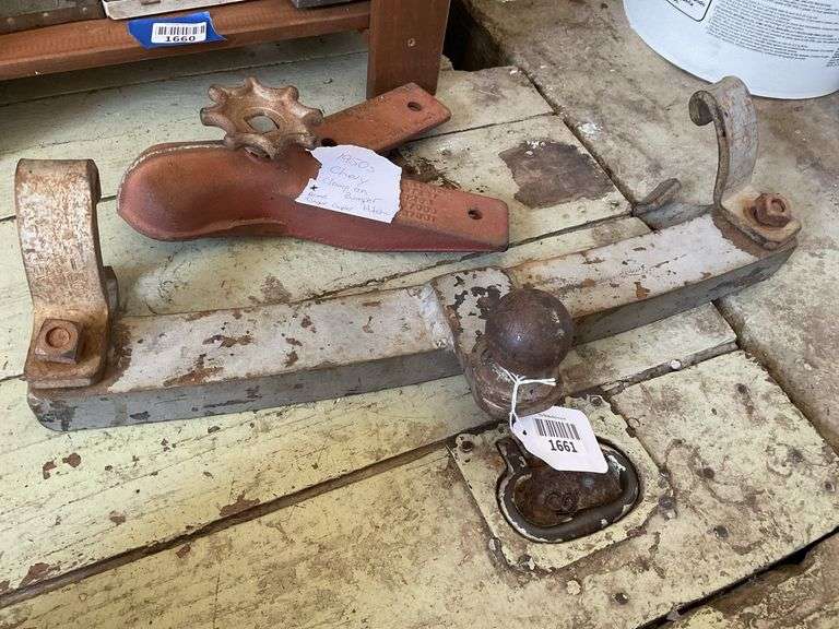 Vintage hitch attachments including 1950s Chevy Acme tongue coupler