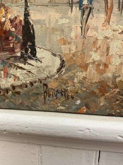 Paris street scene painting, indistinct signature