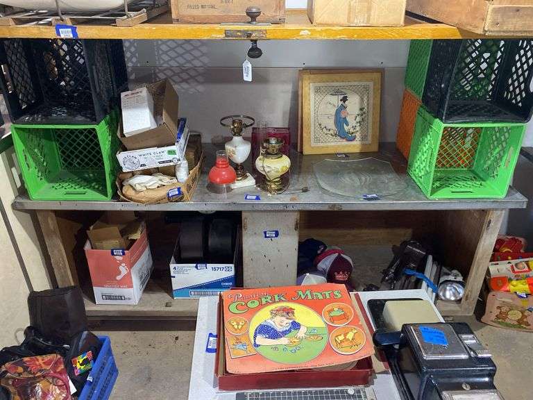 Stainless steel top counter on workbench - no contents, ***MUST COME DURING LAST 2 HOURS OF PICKUP FOR THIS ITEM.