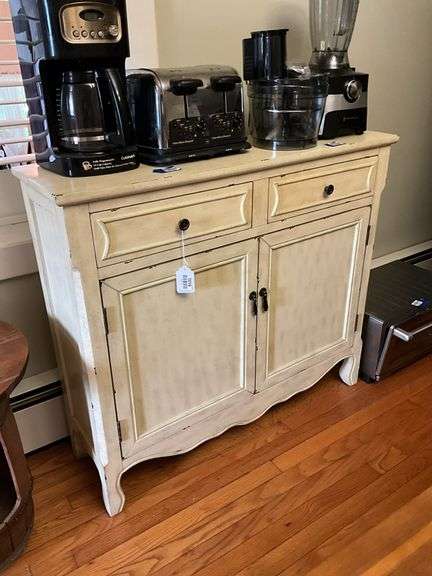 French Provincial side cabinet w/ two drawers over two doors, painted finish - no contents 40x12x36