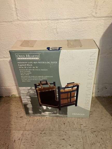 Fireplace log bin and tote in box