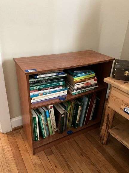 Bookcase and book contents: cookbooks, gardening, misc 28x12x28