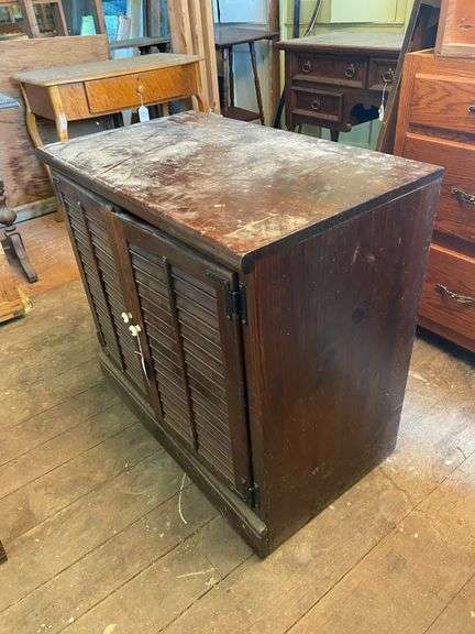 Dark pine louvered door cabinet 32x18.5x30