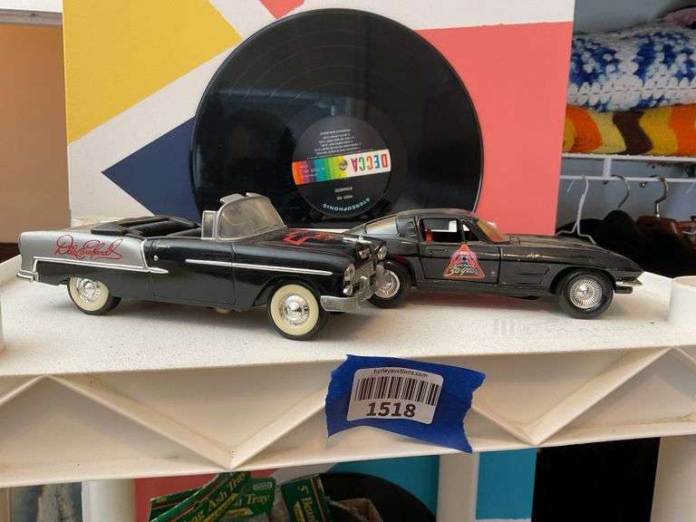 Two model cars: Dale Earnhardt 55 Chevy and Big A Auto Parts 30 year 1963 Corvette