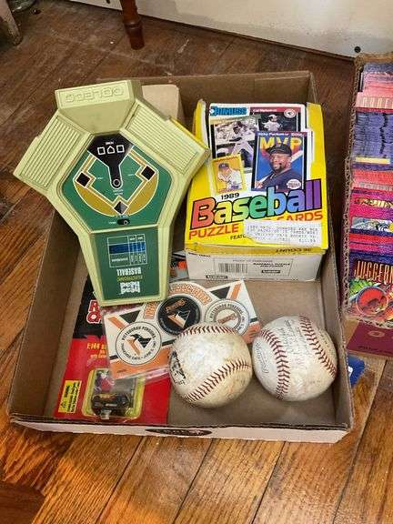 Head to Head electric baseball game, 1989 baseball cards, 1993 Archives basketball cards set, baseballs, misc collectibles