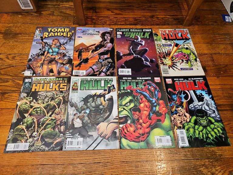 Comic books including: Hulk, Captain America, Tomb Raider