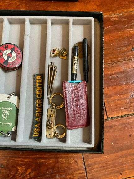 Small collectibles: McKinley button, Halloween cupcake pick, button hook, misc