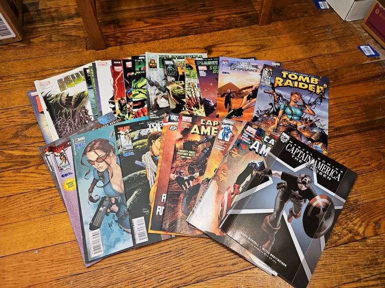Comic books including: Hulk, Captain America, Tomb Raider