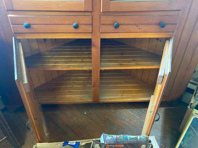 Handcrafted beadboard corner cupboard 59x29x82