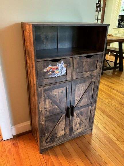 Primitive cupboard w/ open top shelf, drawer, over cupboard base 24x11.5x43