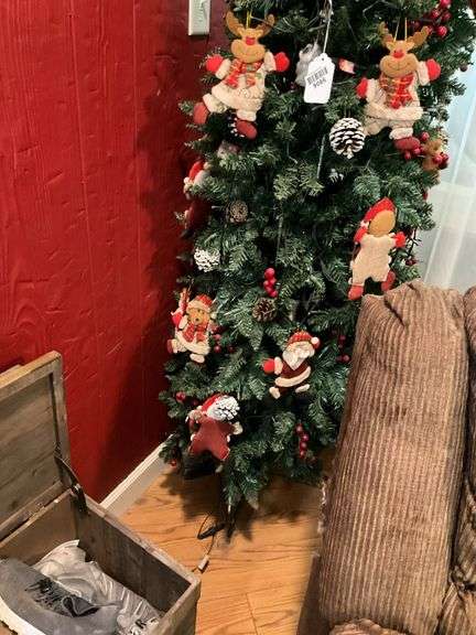 Slim faux Christmas tree w/ ornaments